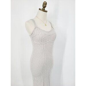 Free People Knit Bodycon Dress Sleeveless Midi Stretch Sweater Ivory Medium